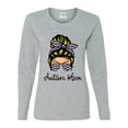 thumbnail image 3 of Autism Awareness Mom Life Messy Hair Bun | Cool Support Neon Print Bandana Mother's Day Womens Graphic Long Sleeve T-Shirt, Heather Grey, Small, 3 of 5