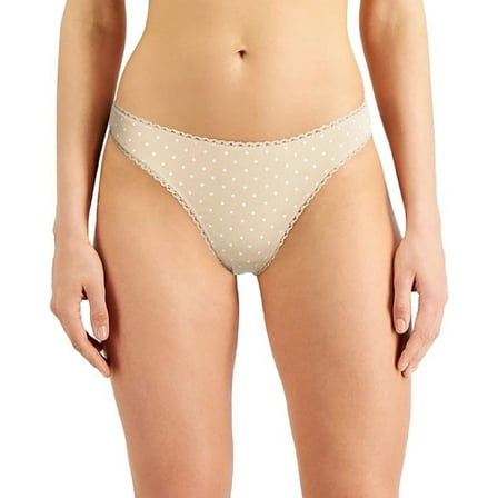 Charter Club Women's Everyday Cotton Lace Trim Thong, Almond Latte, XL