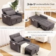 thumbnail image 1 of Fauteuil-lit Convertible 3-en-1 – Dossier Réglable, Coussin Épais, Pochette de Rangement, Lin Moderne Gain de Place pour Salon Ou Chambre d'Amis – Chaise Longue – Couleur : Gris Foncé, 1 of 7
