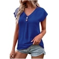 thumbnail image 1 of Blusa informal de manga corta con cuello en V para mujer de Umfun Fashion, color azul, talla XL, 1 of 5