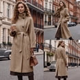 thumbnail image 2 of Women's Wool Blend Long Pea Coats Oversized Stand Collar Winter Overcoat with Belt, 2 of 7