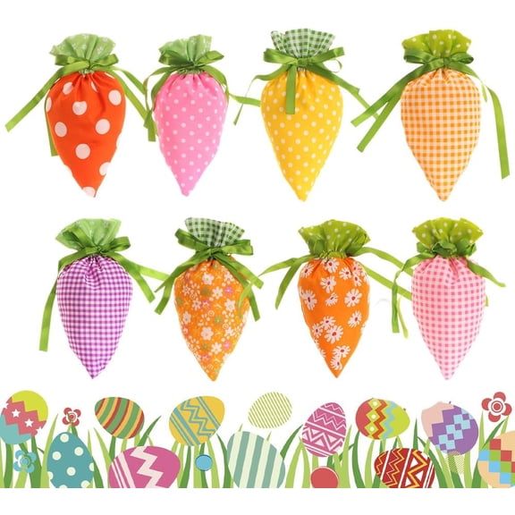 Easter Carrot Goodie Bags, 2026 New Easter Carrot Shaped Drawstring Candy Bags, Reusable Fabric Drawstring Treat Bags for Egg Hunts Basket Stuffers, Party Favors Spring Holiday Gift Decoration