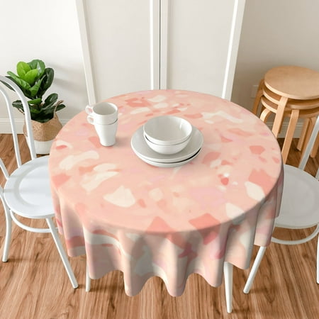 

TEQUAN 60 Round Tablecloth Macarone Pink Sugar Texture Pattern Washable Polyester Table Cloth Waterproof Wrinkle Resistant Decorative Table Cover