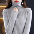 thumbnail image 3 of Suéter de cachemira 100 % de lana para mujer, jersey de cuello alto apilado, suéter de punto cálido de manga larga para invierno, jerséis de cuello alto, 3 of 5