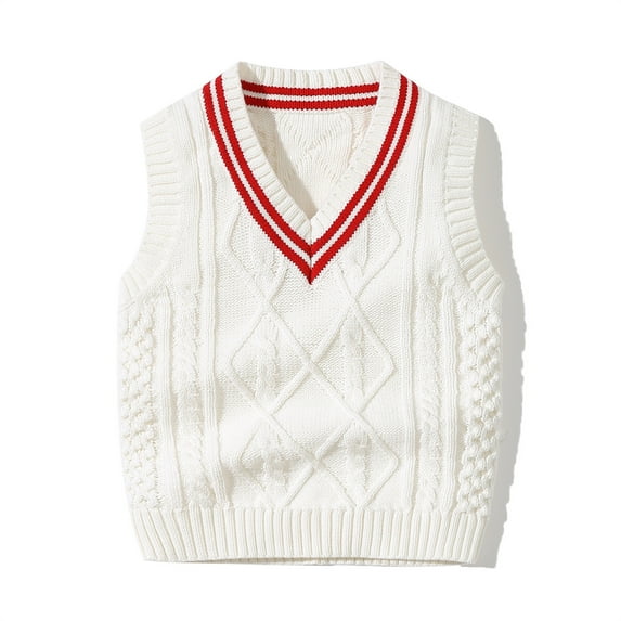 Baby Toddler Boys Solid Color V Neck Sweater Vest Sleeveless Pullover Knitted Waistcoat,White,9-12 Months