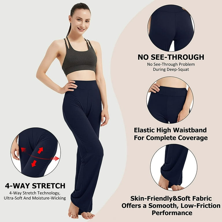 FELEMO Women's Bootcut Yoga Pants High Waist Workout Pants 4 Way Stretch  Tummy Control Work Pants Flare Pants（Navy/3XL） 