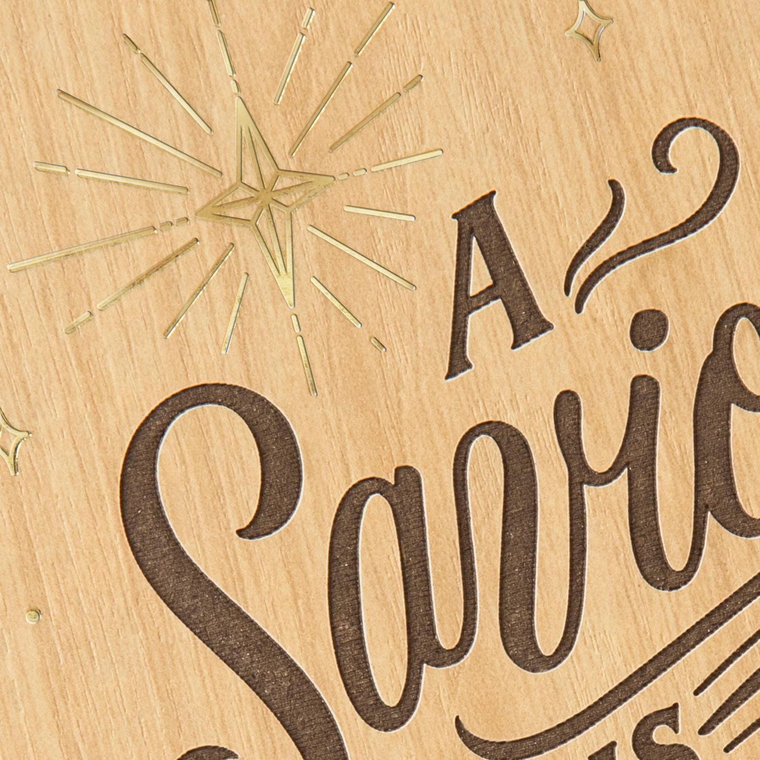 Carte religieuse de Noël, Signature de Hallmark, motif de bois (« A Savior is Born »)