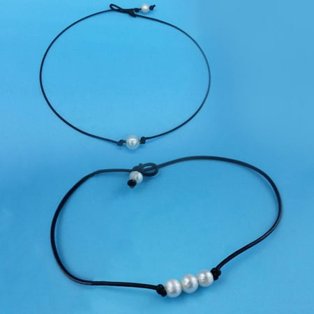 KABOER Single/Three Pearl Choker Necklace on Genuine Leather Cord Handmade Jewelry Gift