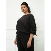 ELOQUII Elements Women's Plus Size French Terry Sweatshirt with Tie Wrist