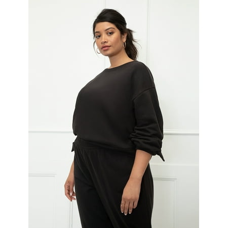 ELOQUII Elements Women's Plus Size French Terry Sweatshirt with Tie Wrist
