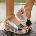 thumbnail image 4 of Rokment Womens Metallic Color Block Platform Wedge Dressy Sandals Vintage Casual Leather Peep Toe Chunky High Heels Slingback Dress Summer Shoes with Adjustable Back Strap for Ladies Grey Size 8, 4 of 8