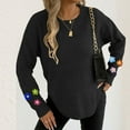 thumbnail image 6 of Floral Crewneck Sweaters Womens Fall Chunky Knit Pullover Tops Loose Fashion Long Sleeve Ladies Sweater Black, L, 6 of 6