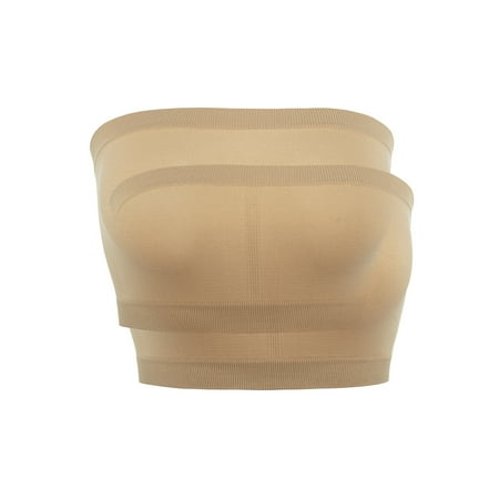 

SAYFUT Women s Basic Bandeau Bra Seamless Strapless Bra Wire-Free Bandeau Tube Top 2 Pack