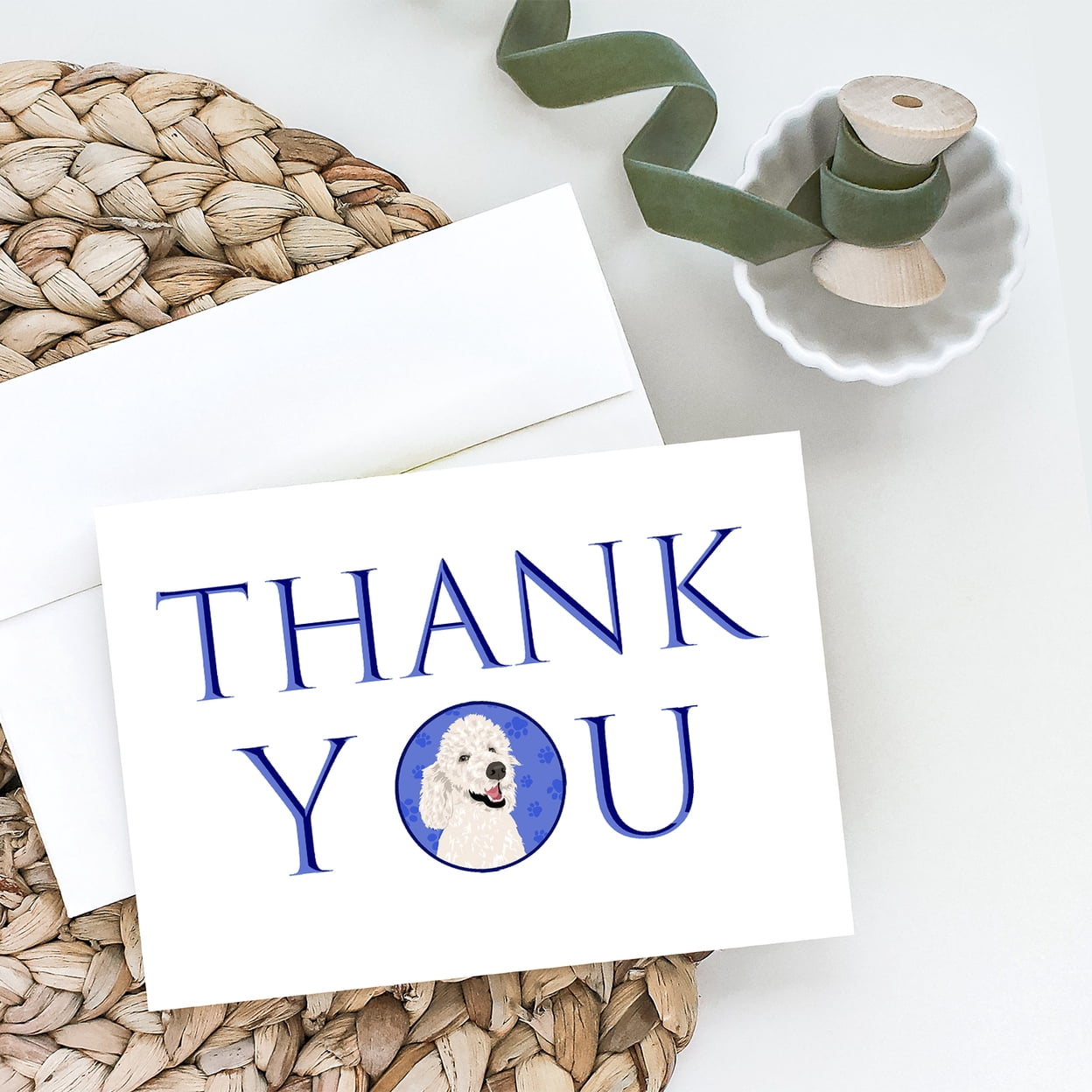 Poodle Standard White Thank You Greeting Cards and Envelopes Pack of 8 7 in x 5 in