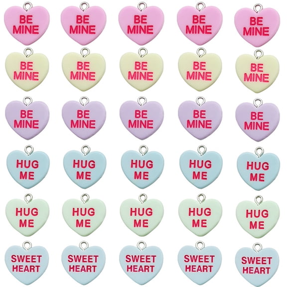 Jinswick 30 Pcs Valentine's Day Candy Heart  Pendant DIY Heart Earring Love Shaped Keychain Pendant Resin Dangle Necklace Jewelry Making for Kids, Women