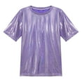 thumbnail image 5 of Alvivi Women's Short Sleeve Glitter Metallic T Shirt Tank Tops Holographic Rave Party Blouse Purple XL, 5 of 7