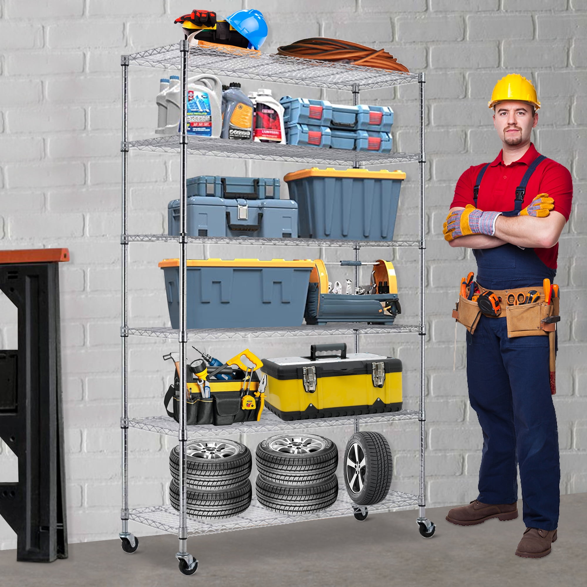 NiamVelo 6 Tier Storage Shelves with Wheels, Adjustable Wire Shelving