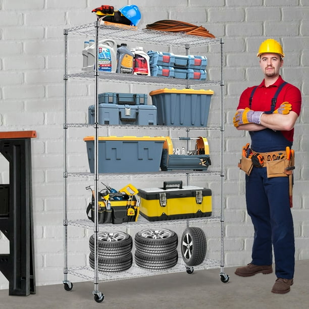 NiamVelo 6 Tier Storage Shelves with Wheels, Adjustable Wire Shelving