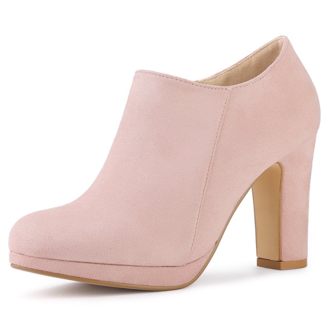 Unique Bargains Women's Solid Color Rounded Toe Block Heel Ankle Booties
