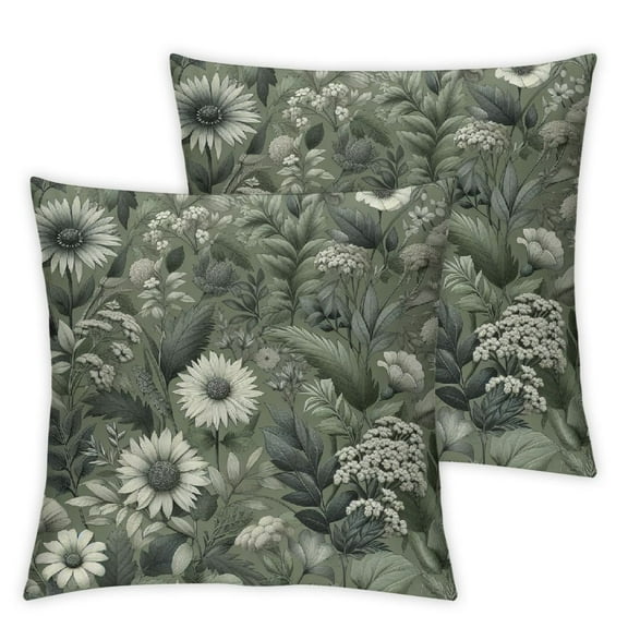 Pillow Floral Happy Throw Pillows Watercolor Butterfly Green and White Spring Art Decorations for Outdoor Farmhouse Home Sofa Couch