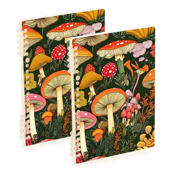 FORMRS 1-Subject Spiral Notebook 8" x 5" College Ruled 60 Refillable Sheet, 2 Pack, Colorful Mushroom