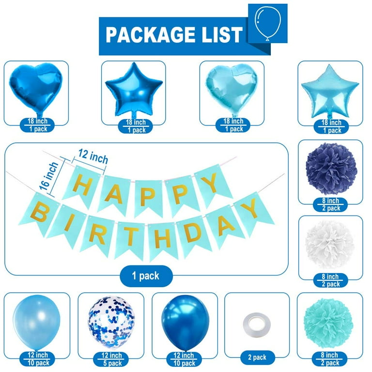 Verjaardags feest slinger - Happy Birthday - blauw/goud - 1,75 meter