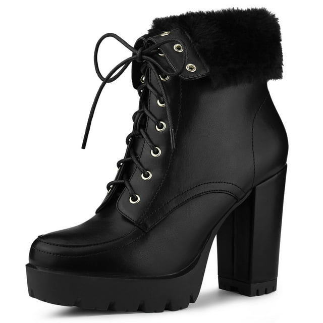 Unique Bargains Bottines à Plateforme à Talon Épais à Lacets Pliables pour Femmes