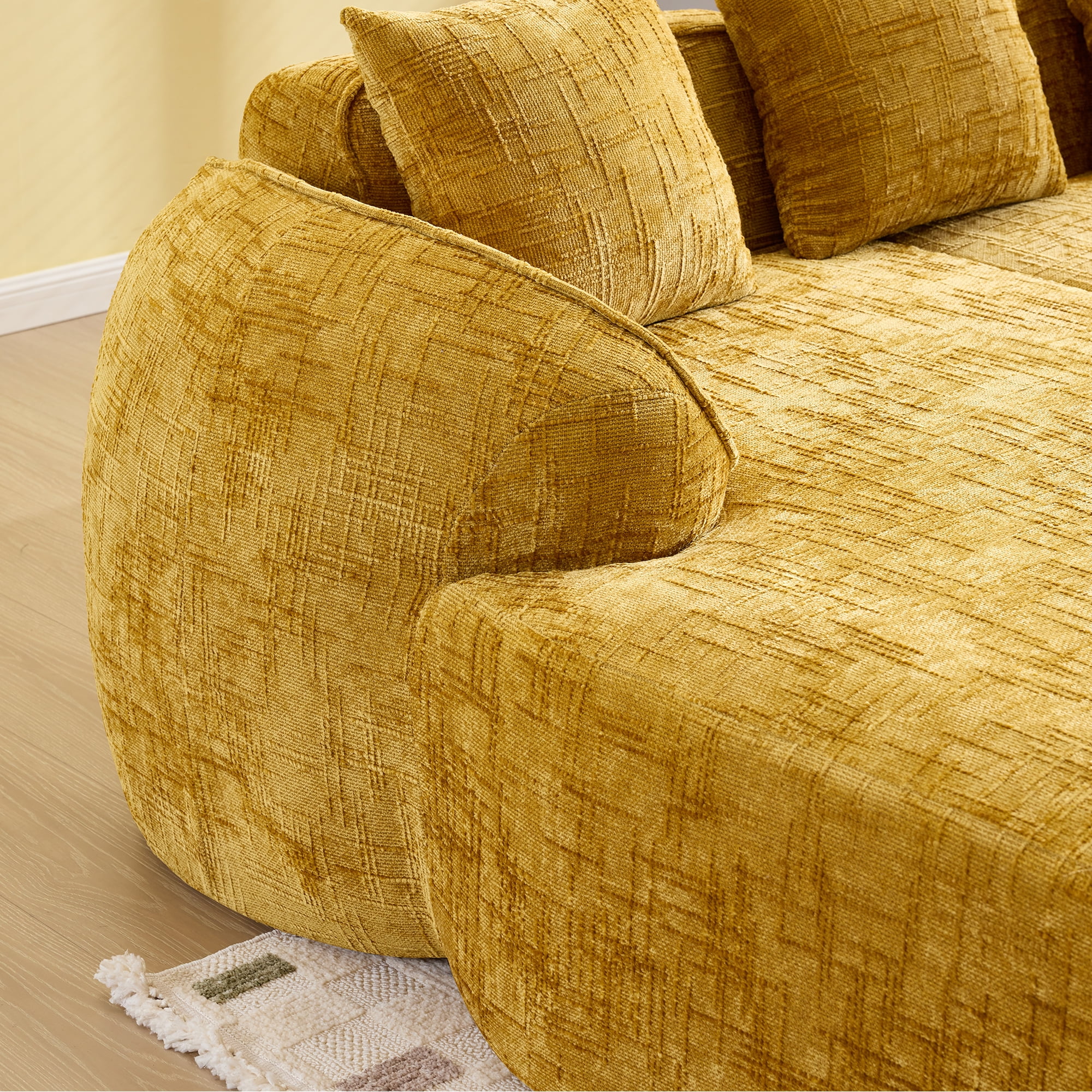 L-Shaped Sectional, Compressed Sofa with Chenille Fabric and Sponge Spring Support, No Assembly Couch for Living Room, 101" x 67" Yellow