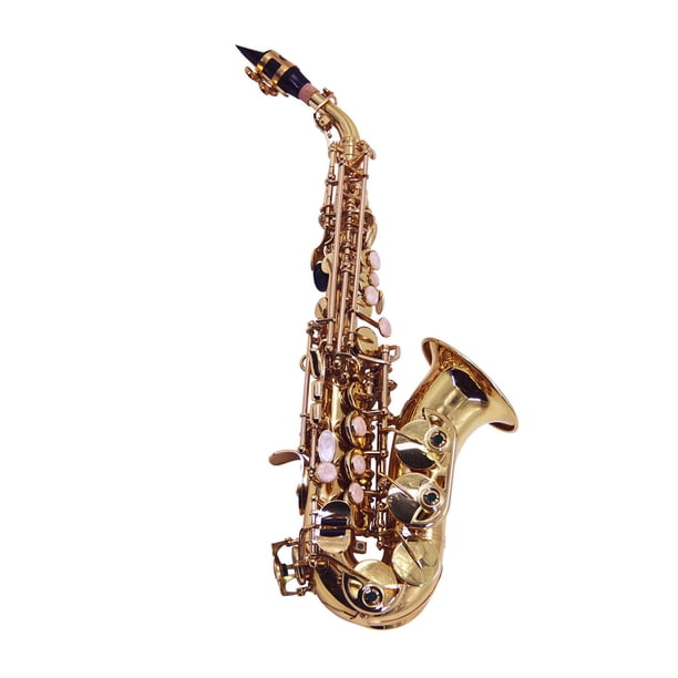 Saxofón Soprano en Si bemol Muslady SS-300, acabado dorado estilo Selmer, incluye estuche, boquilla, correa, cepillo, paño de limpieza y guantes. Ideal para músicos profesionales y principiantes.