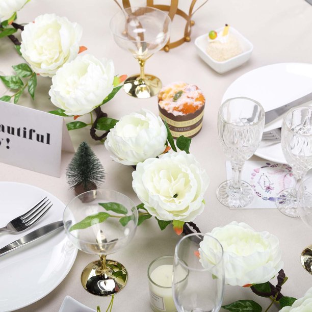 Efavormart 6 ft Cream Silk Peony Garland with Bendable Wire Vines Artificial Flower Garlands