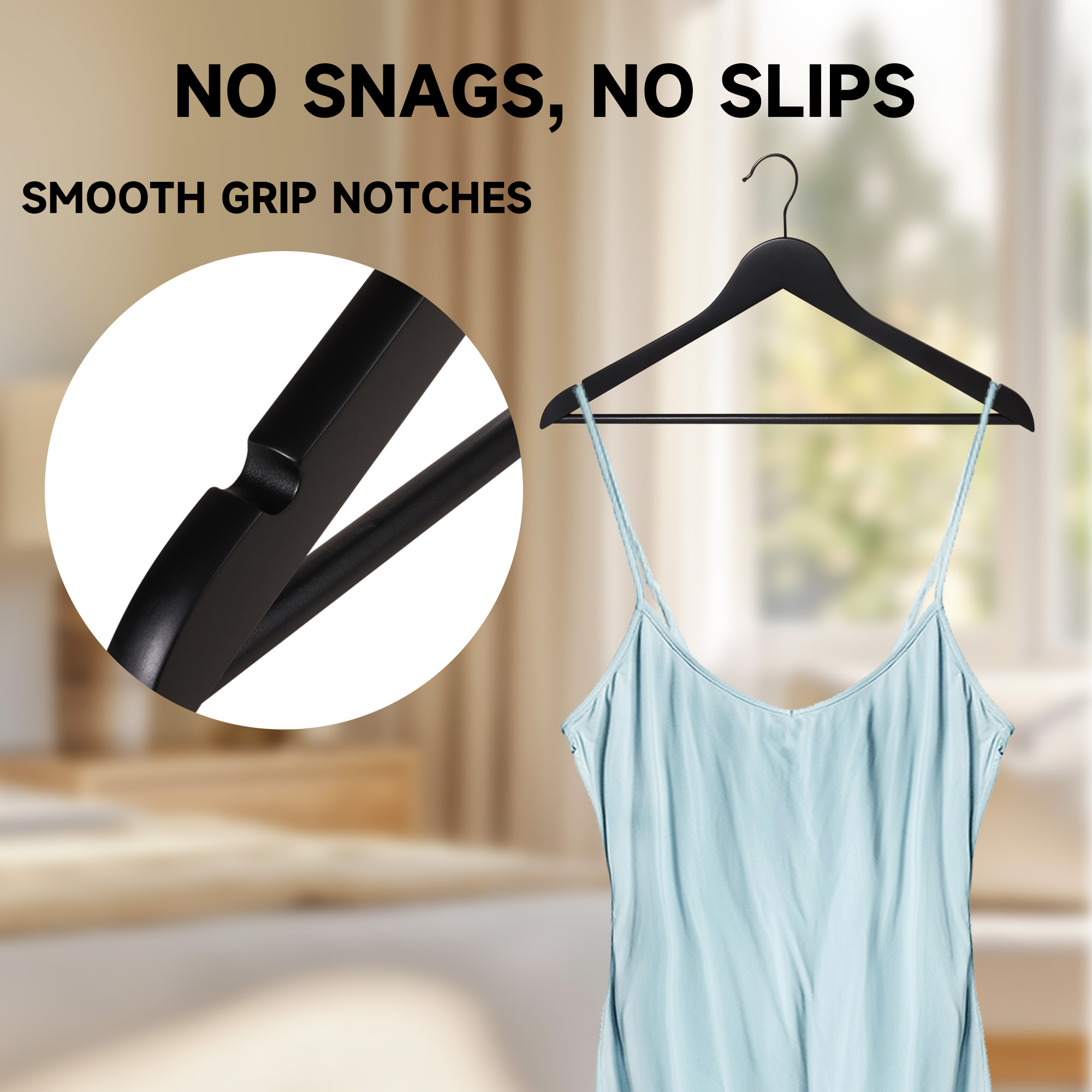 BP4U 36-Pack Premium Wooden Clothes Hangers with Clips, Solid Wood Skirt/Pant Hangers with Adjustable Clips for Suits, Dresses, Coats, Jackets, Trousers(Black)