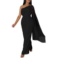 thumbnail image 1 of Vestido de noche de mujer con un solo hombro - Sofisticado conjunto de fiesta - Falda fluida con cremallera trasera - Color liso para ocasiones especiales, 1 of 7