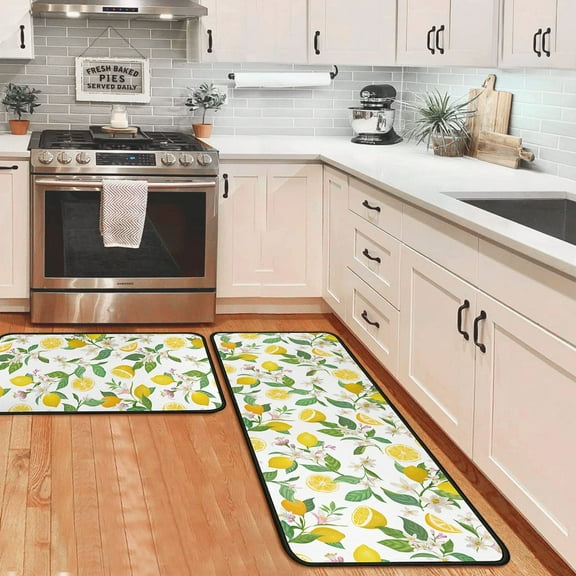 Lemon Kitchen and Mats Non Skid Washable Absorbent Microfiber Kitchen Mat for Floor Anti Fatigue Kitchen Mat Set of 2 Lemon Kitchen Decor Stain Resistant 17"x47.2" 17"x30"