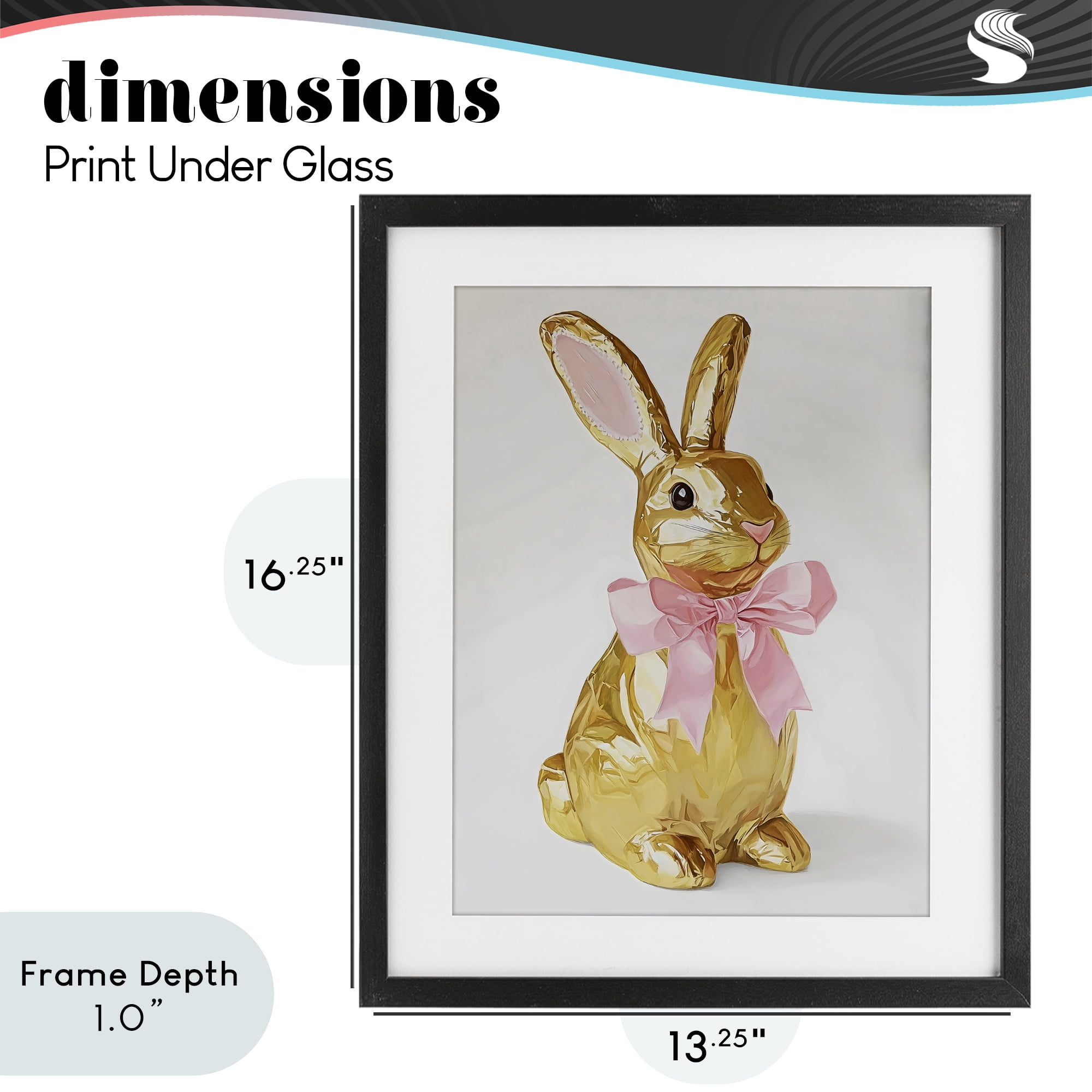 Stupell Industries Golden Easter Bunny with Ribbon Black Framed Print Under Glass, design by The Prints Vibe