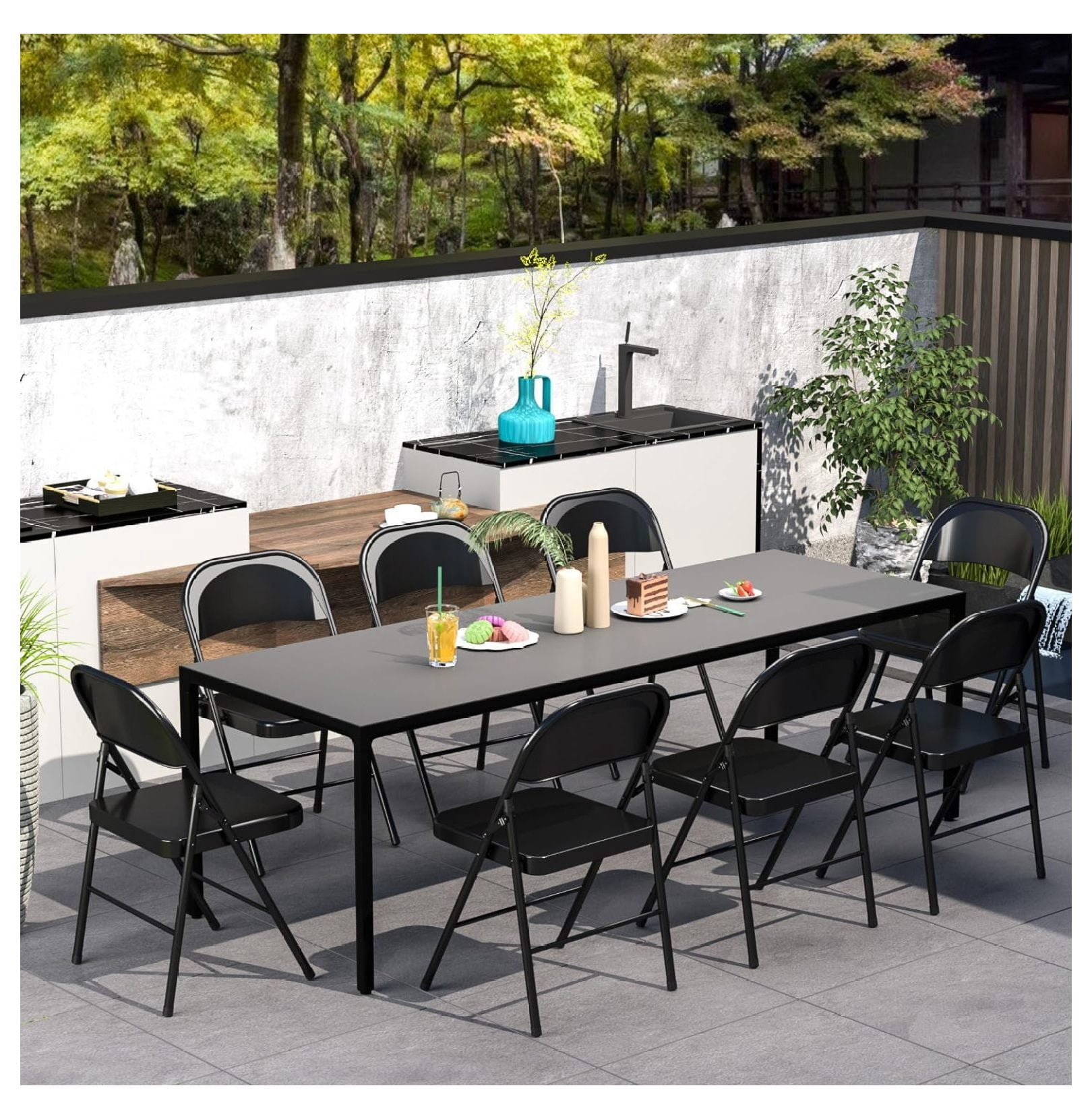 Folding Chairs 4 Pack, Metal Folding Chairs Steel Frame, Black Patio Chairs for Events, Wedding, Office, Dinning, Heavy Duty & Portable