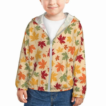 

Rash Guard for Boys Girls - Autumn Maple Leaves Lightweight Long Sleeve Sun Protection Jacket Hooded Cooling Swim Shirt with Zipper for Toddler Kids Children