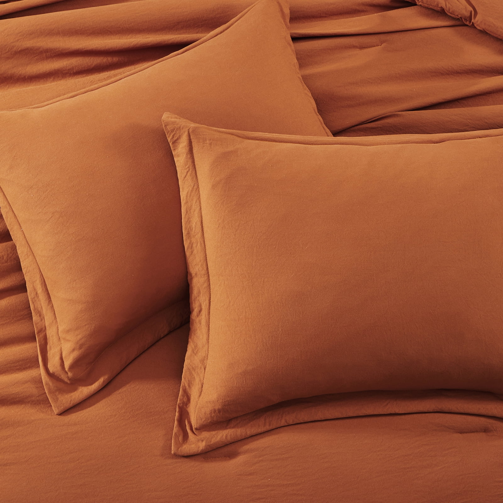 Amberspace Prewashed fabric 7-piece Bed in a Bag Comforter Set with Sheets,Burnt Orange,Queen