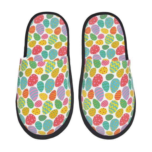 Balery colorful easter eggs Pantuflas de Casa de Felpa Silenciosas con Diseño Estampado, Zapatillas Cómodas Antideslizantes de Algodón para Interior-Large