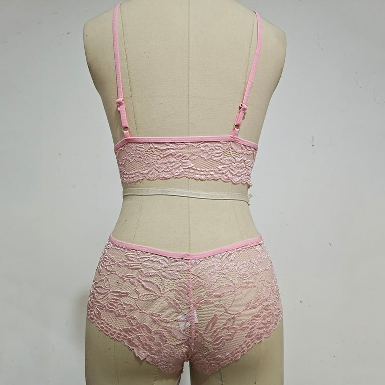 ClodeEU Women Plus Size Lingerie Corset Lace Floral Bralette Bra Two Piece  Underwear (Pink XXXXXL)