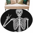 thumbnail image 2 of Skull Round Living Room Rugs 6 ft, Abstract Funny Black Skeleton Boho Hippie Gesture Black Background Washable Area Rug with Non-Slip Sturdy Edge Binding Round Carpet for Kitchen Office Bedroom, 2 of 9