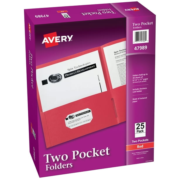 Two Pocket Folders, Holds up to 40 Sheets, 25 Red Folders (47989