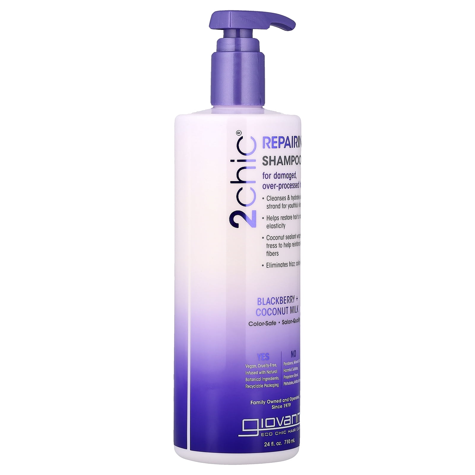 GIOVANNI 2chic Repairing Shampoo, 24 oz. Blackberry &amp; Coconut Milk for Dry Damaged Over Processed Hair, With Argan, Jojoba, Shea Butter,Sulfate Free, Color Safe, No Parabens (Pack of 1)