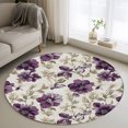 thumbnail image 2 of Purple Floral Round Living Room Rugs 4 ft, Vintage Flower Botanical Leaves Classic Washable Area Rug with Non-Slip Sturdy Edge Binding Round Carpet for Entryway Kitchen Bedroom Bathroom, 2 of 9