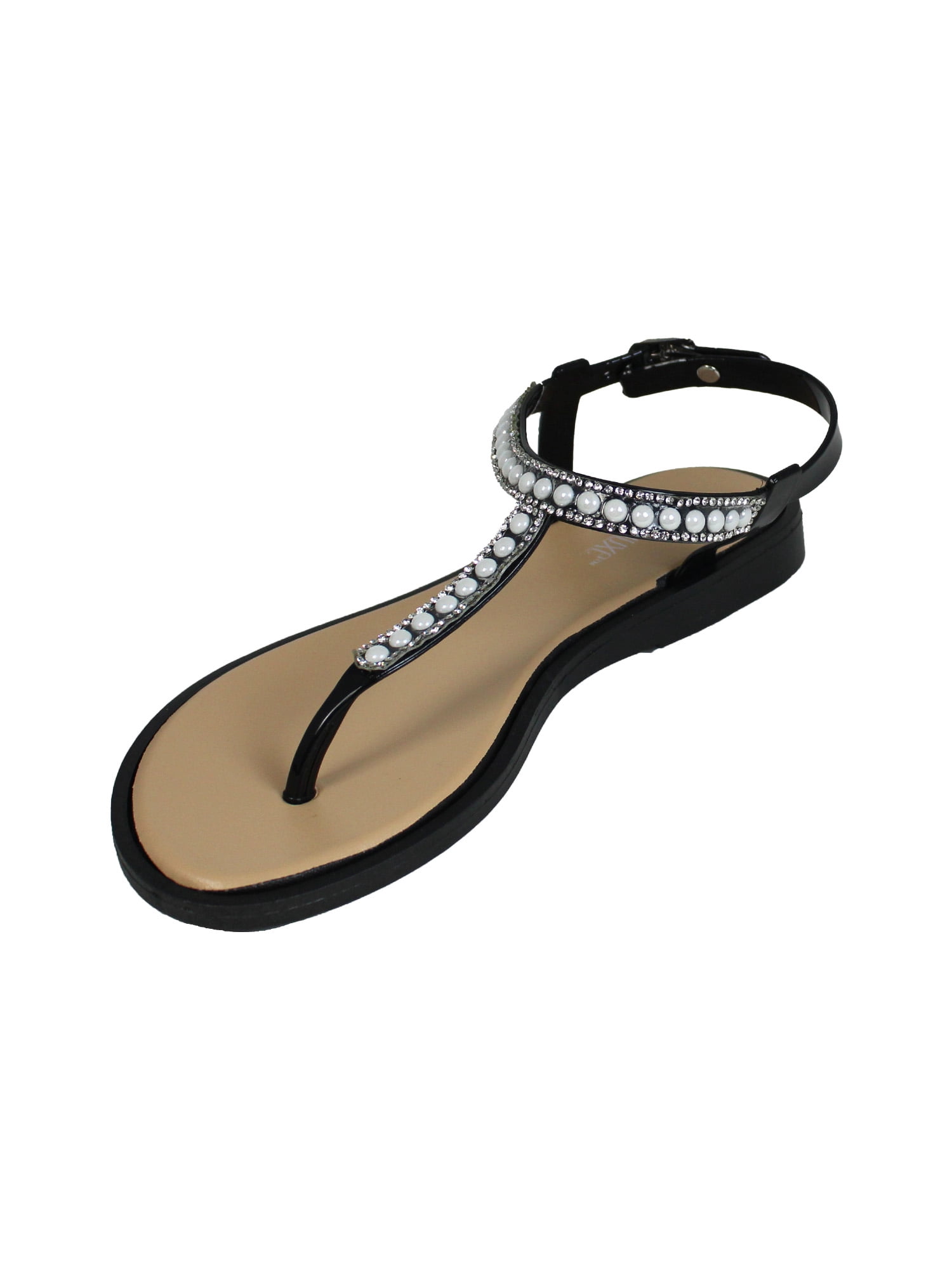 Fifth & Luxe Women’s Pearl Rhinestone T-Strap Flat Sandals, Sizes 5/6-11