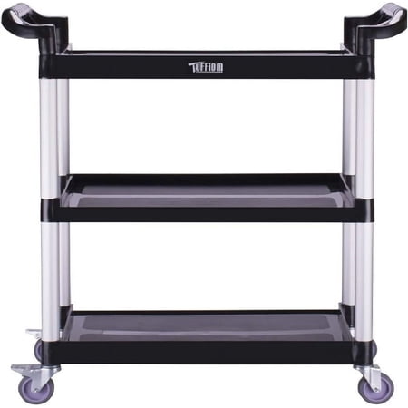 3-Tier Commercial Utility Cart with Wheels, Heavy Duty Rolling Plastic Service Cart, 390 lbs Capacity for Foodservice, Restaurant, Cleaning, Workplace (33.8'' x 16.5'' x 35.8'')
