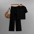 thumbnail image 2 of zfwon Co Ord Sets for Women 2 Piece Outfits Sweater Sets Zip-Up Short Sleeve Hooded Sweatshirt Tops and Wide Leg Trousers Gym Loungewear Stretchy Knit Outfit Activewear, 2 of 3