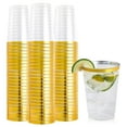 thumbnail image 1 of FOCUSLINE 100 Pack 12 oz Gold Rimmed Plastic Cups, 12 Ounce Clear Plastic Tumblers, Heavy-duty & Fancy Disposable Hard Cups with Gold Rim for Wedding, 1 of 4