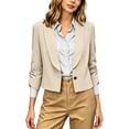 thumbnail image 3 of ClodeEU Women's Lapel Single Button 3/4 Sleeve Cropped Blazer,Lightweight Casual Work Jacket Beige,Women's Plus L, 3 of 8