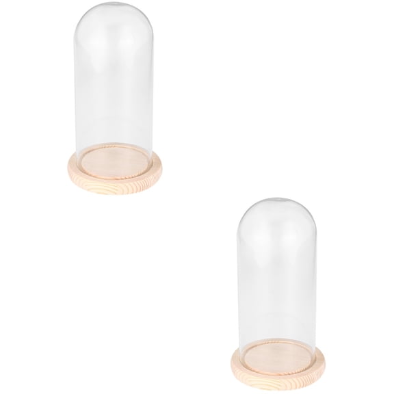 Raindrops 2pcs 9x24cm Micro Landscape Eternal Transparent Flower Glass Cover DLY Handmade Cover Glass Dome on Wooden Base for Valentine