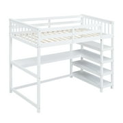 Euroco Wood Twin Loft Bed with Desk and Shelves, White